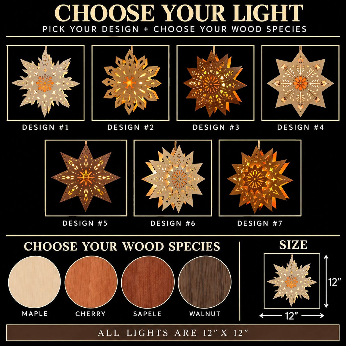Scandinavian Wooden Window Star Light | Choose Your Design & Wood
