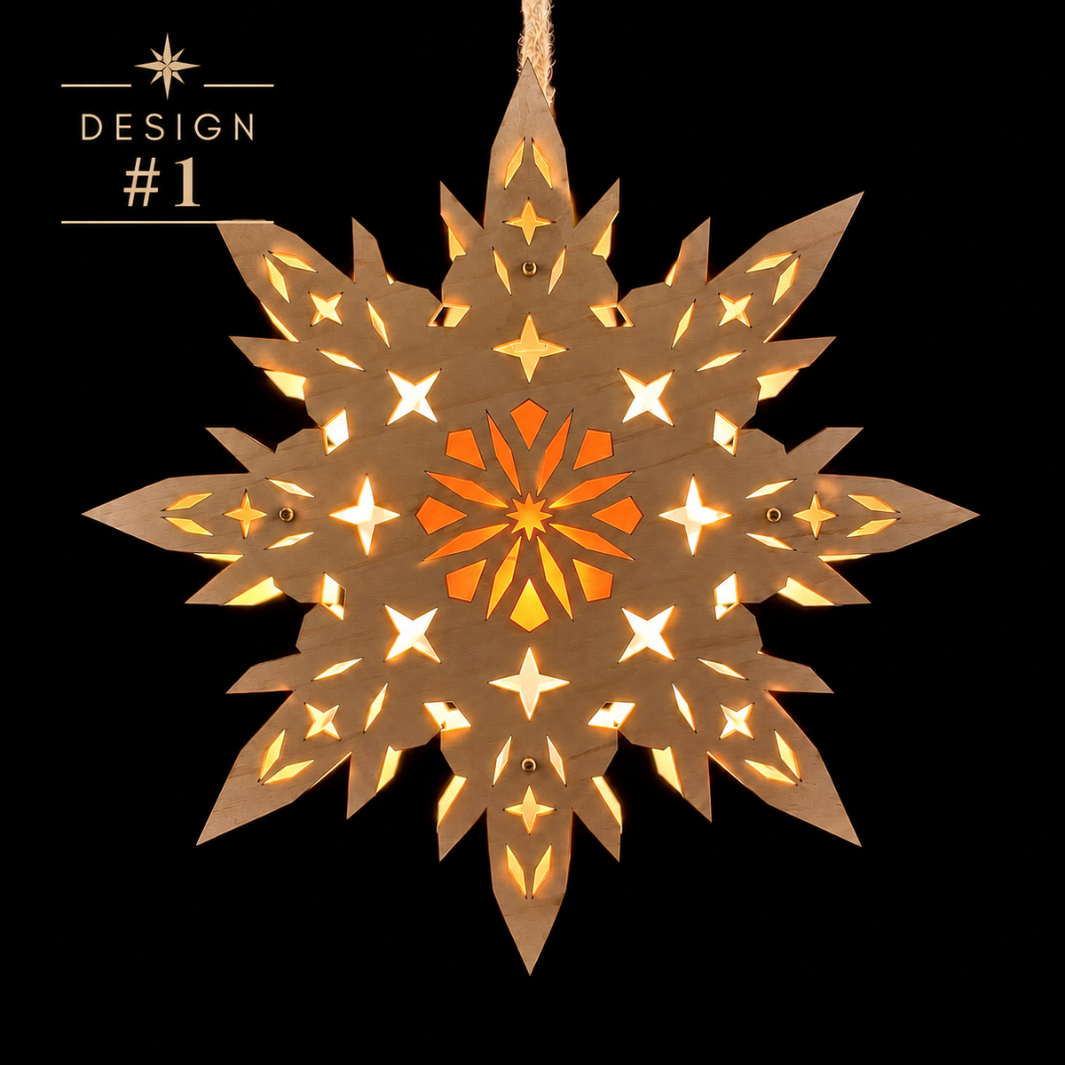 Scandinavian Wooden Window Star Light | Choose Your Design & Wood