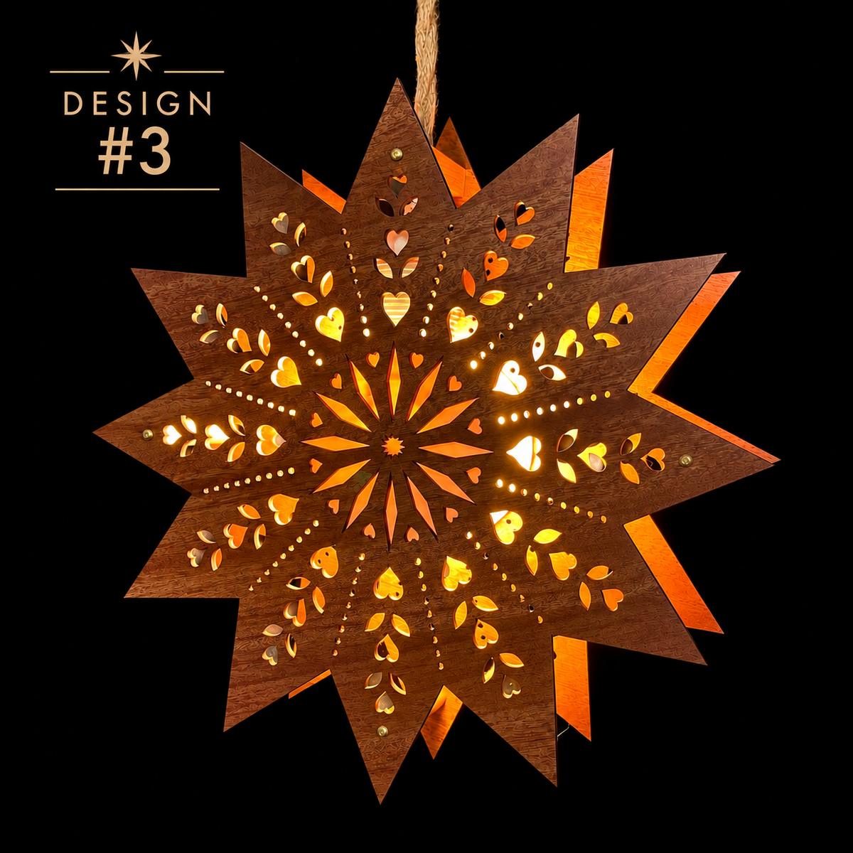 Scandinavian Wooden Window Star Light | Choose Your Design & Wood