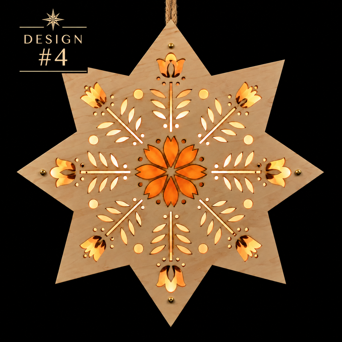 Scandinavian Wooden Window Star Light | Choose Your Design & Wood