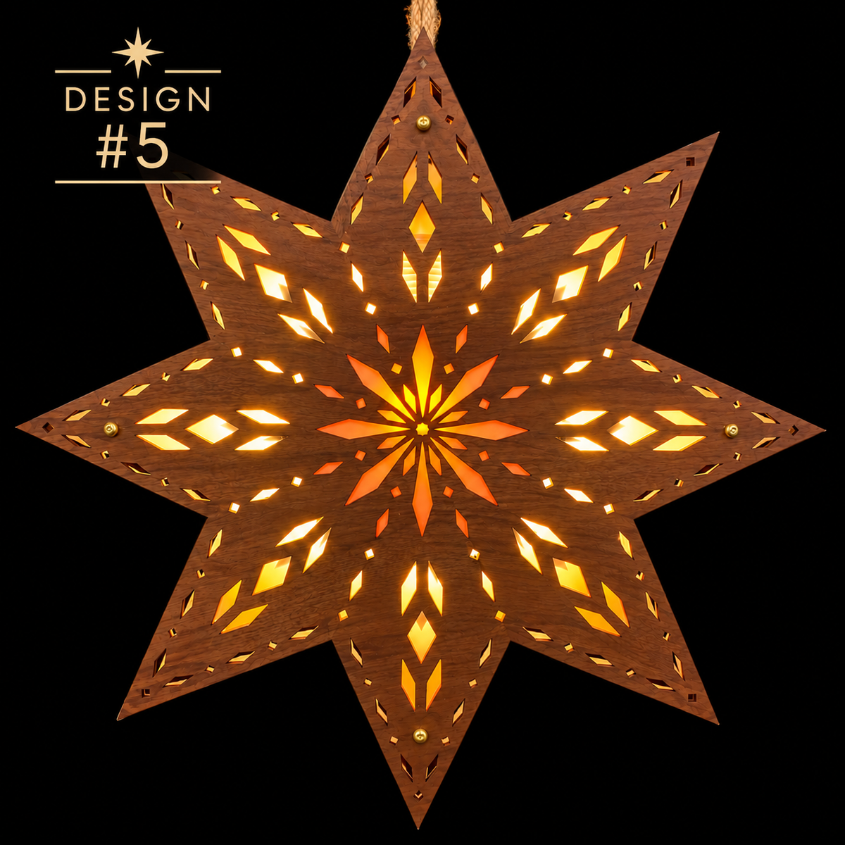 Scandinavian Wooden Window Star Light | Choose Your Design & Wood