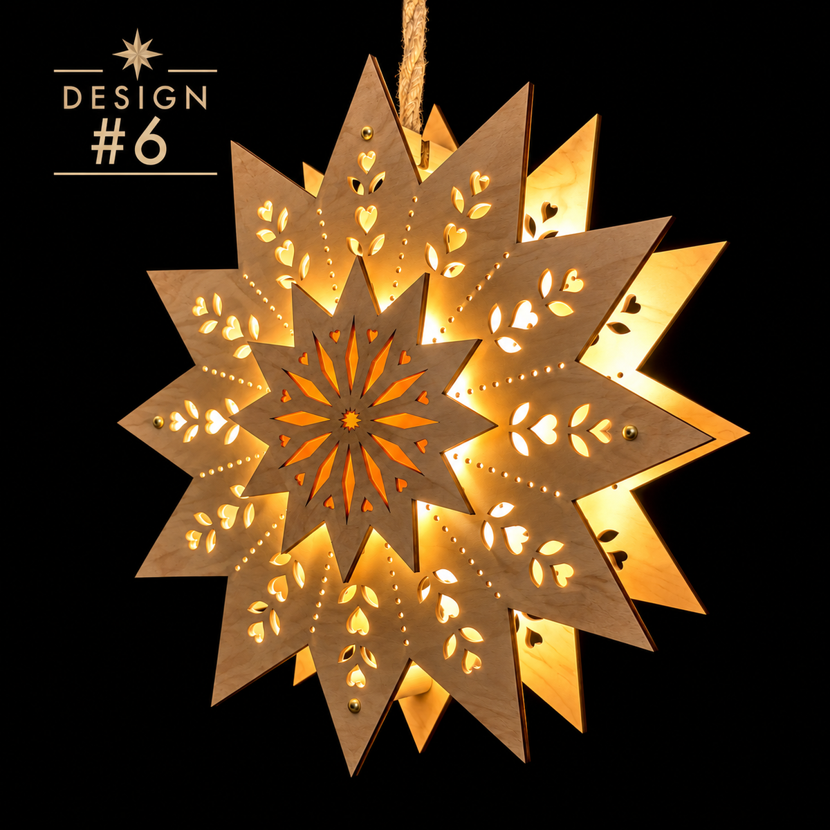 Scandinavian Wooden Window Star Light | Choose Your Design & Wood