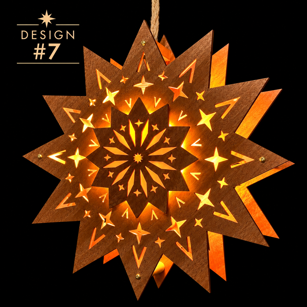 Scandinavian Wooden Window Star Light | Choose Your Design & Wood