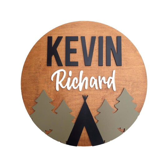 Woodland Trees and Tent Custom Name Sign