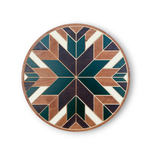 Engraved Forest Green and Cream Modern Geometric Mosaic Wood Wall Art