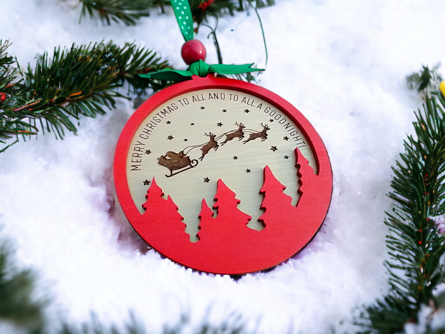 Merry Christmas To All And To All A Goodnight Christmas Wood Ornament | Santa Sleigh