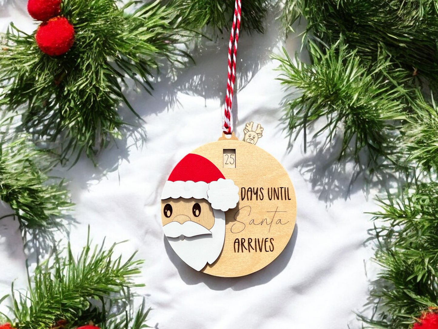 Santa Count Down to Christmas Sliding Ornament | Days Until Christmas Wood Christmas Tree Ornament