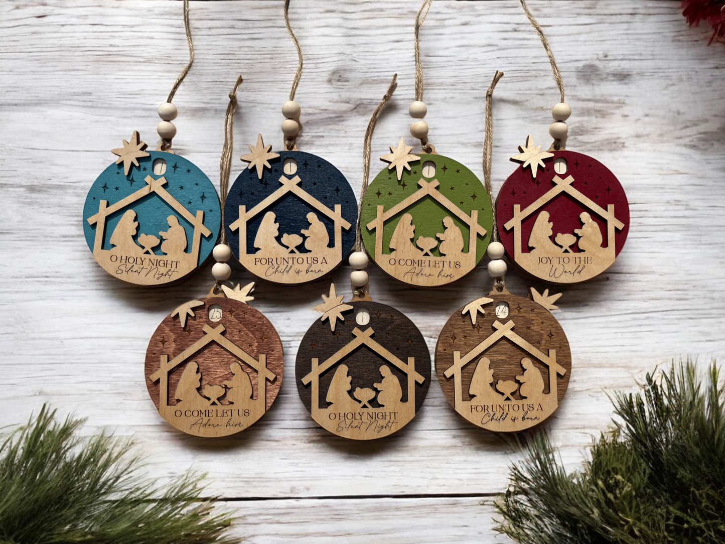 Nativity Scene Advent Count Down to Christmas Sliding Ornament | Days Until Christmas | Wood Christmas Tree Ornament