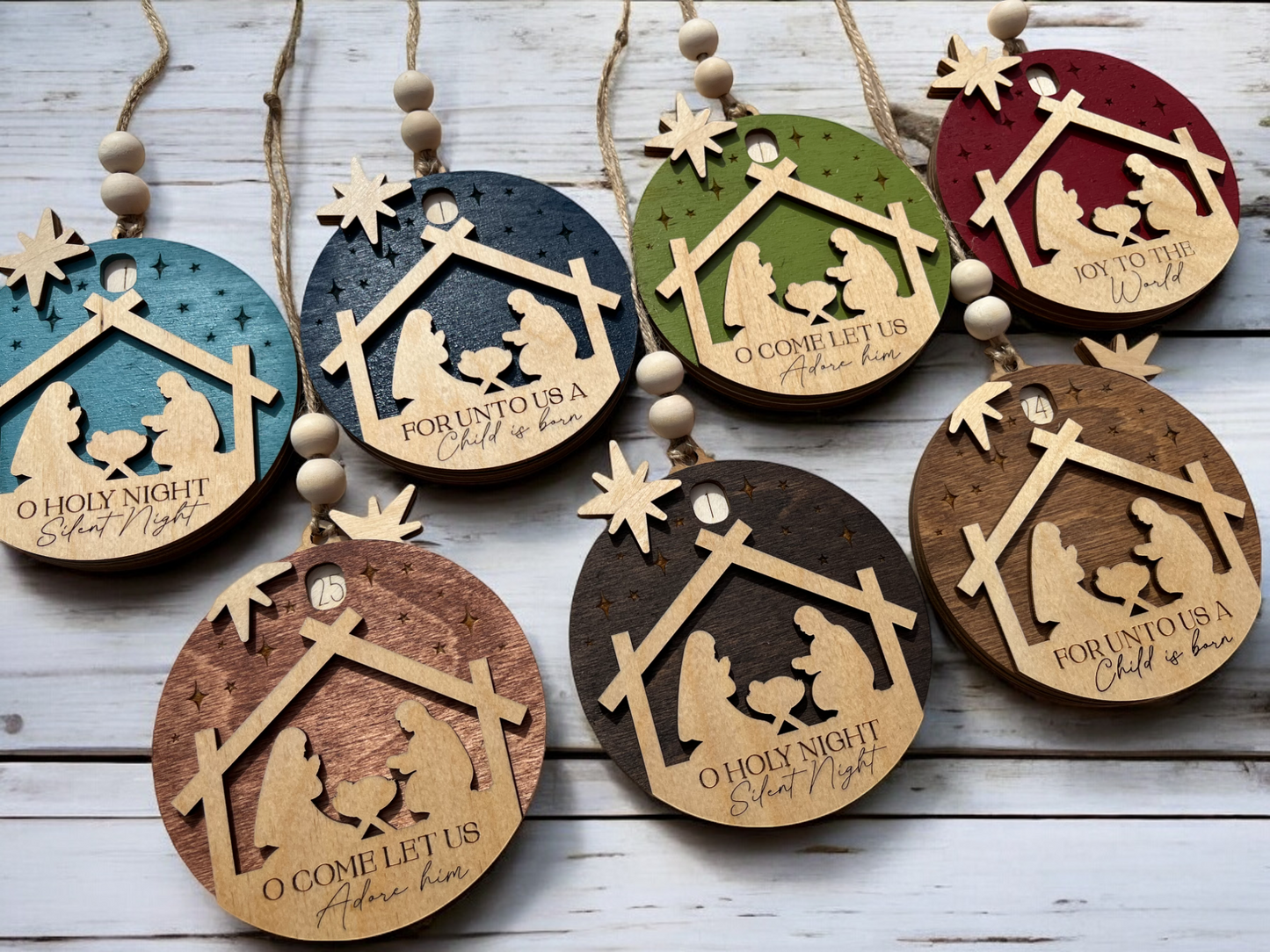 Nativity Scene Advent Count Down to Christmas Sliding Ornament | Days Until Christmas | Wood Christmas Tree Ornament