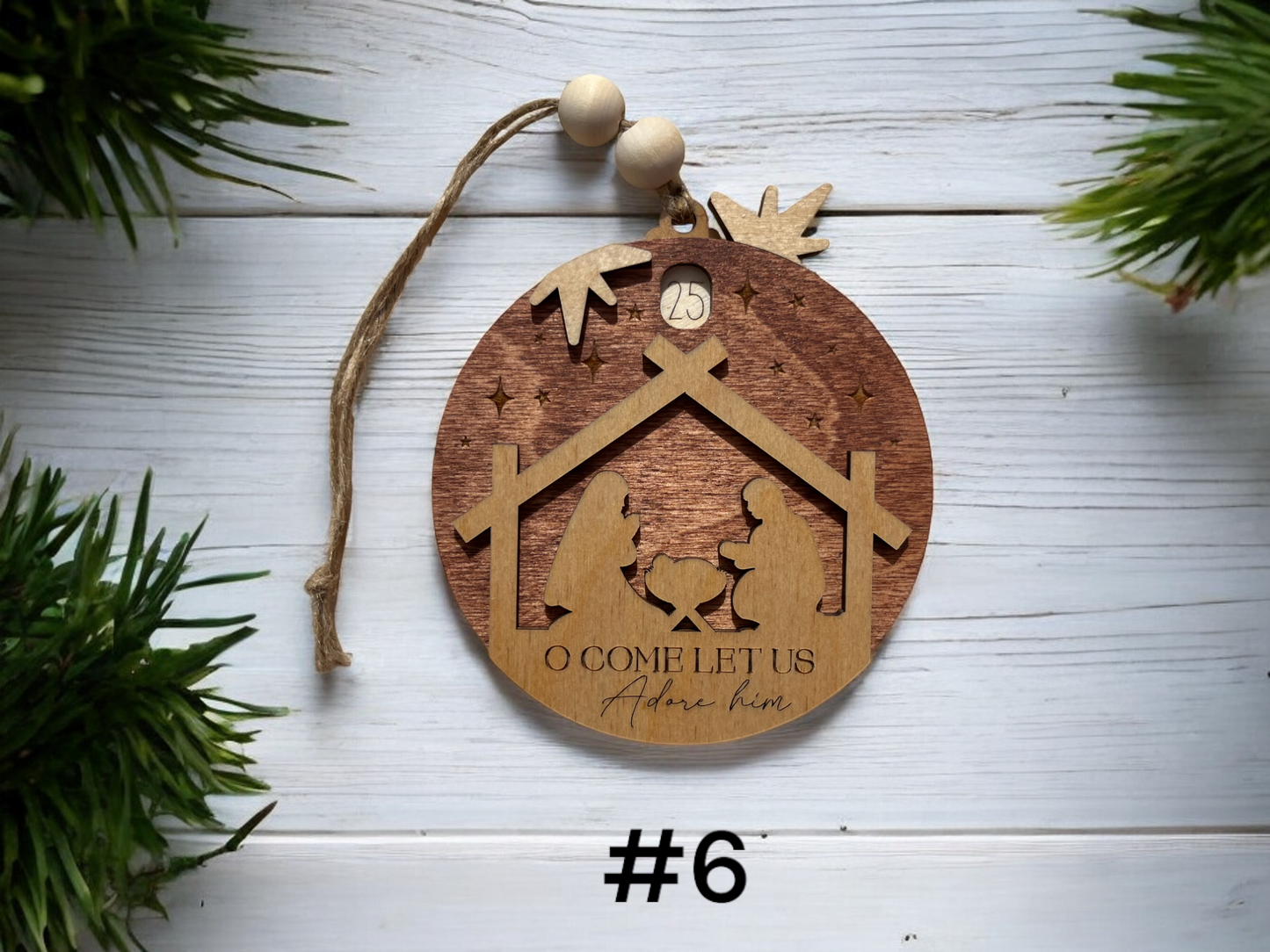 Nativity Scene Advent Count Down to Christmas Sliding Ornament | Days Until Christmas | Wood Christmas Tree Ornament