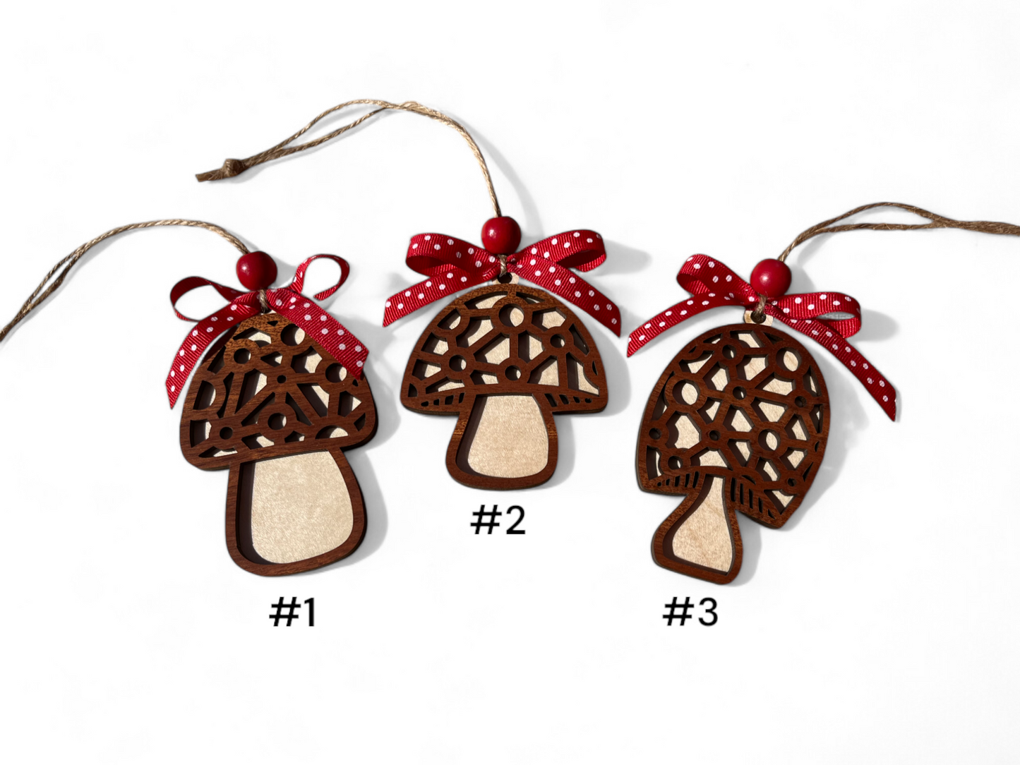 Mushroom Ornament Gift Set of 3 | Christmas Tree Decor | Red Toadstool Woodland Decor