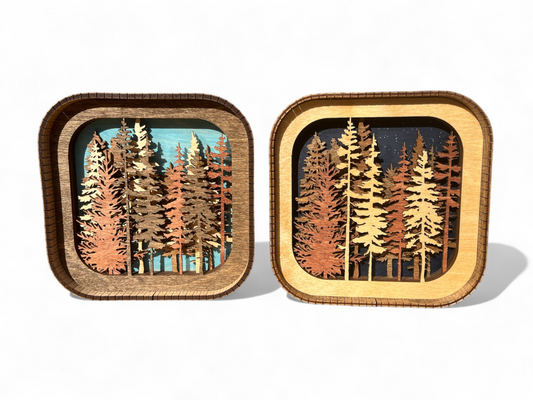 Layered 3d Forest Wood Shelf Sitter | Mantel Decor | Tiered Tray Decor | Trees | Shelf Display | 6"X6"