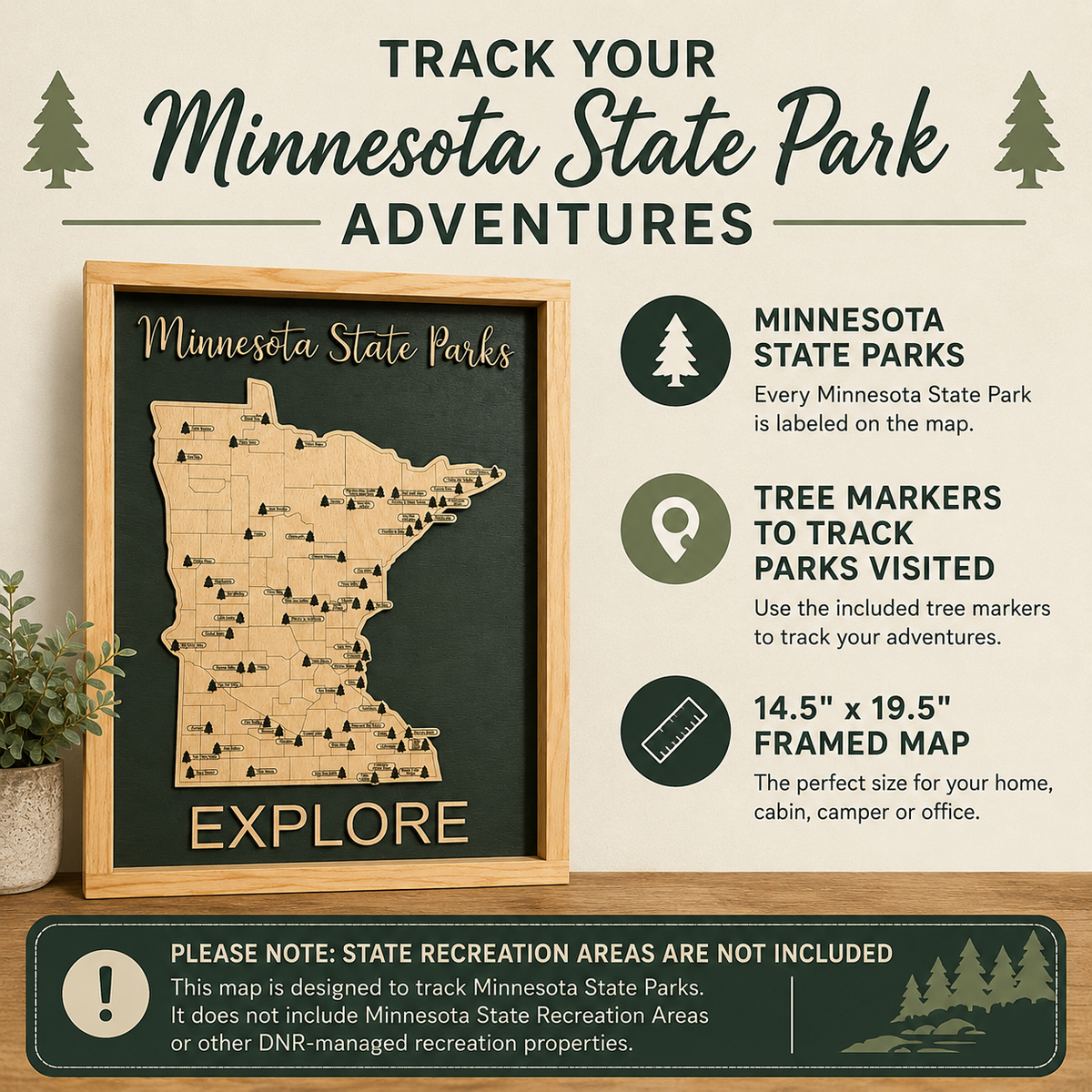 Minnesota State Parks Travel Map | Wooden State Park Tracker | Custom Colors