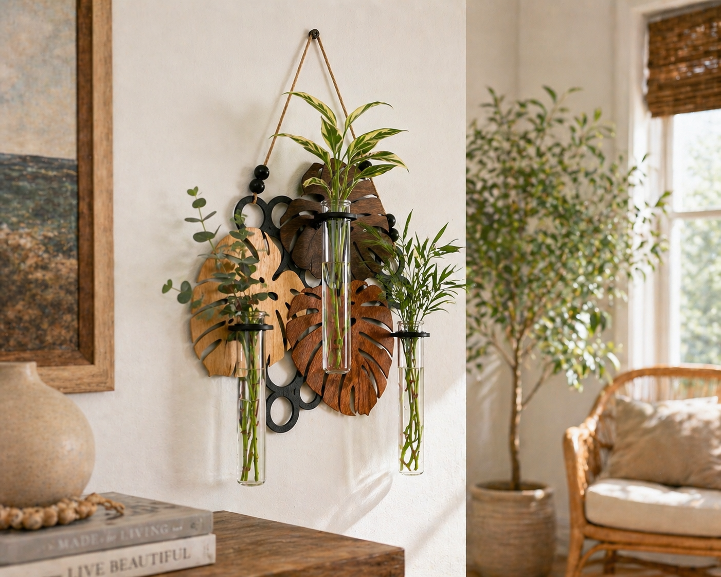 plant propagation station for pothos and philodendron wall display