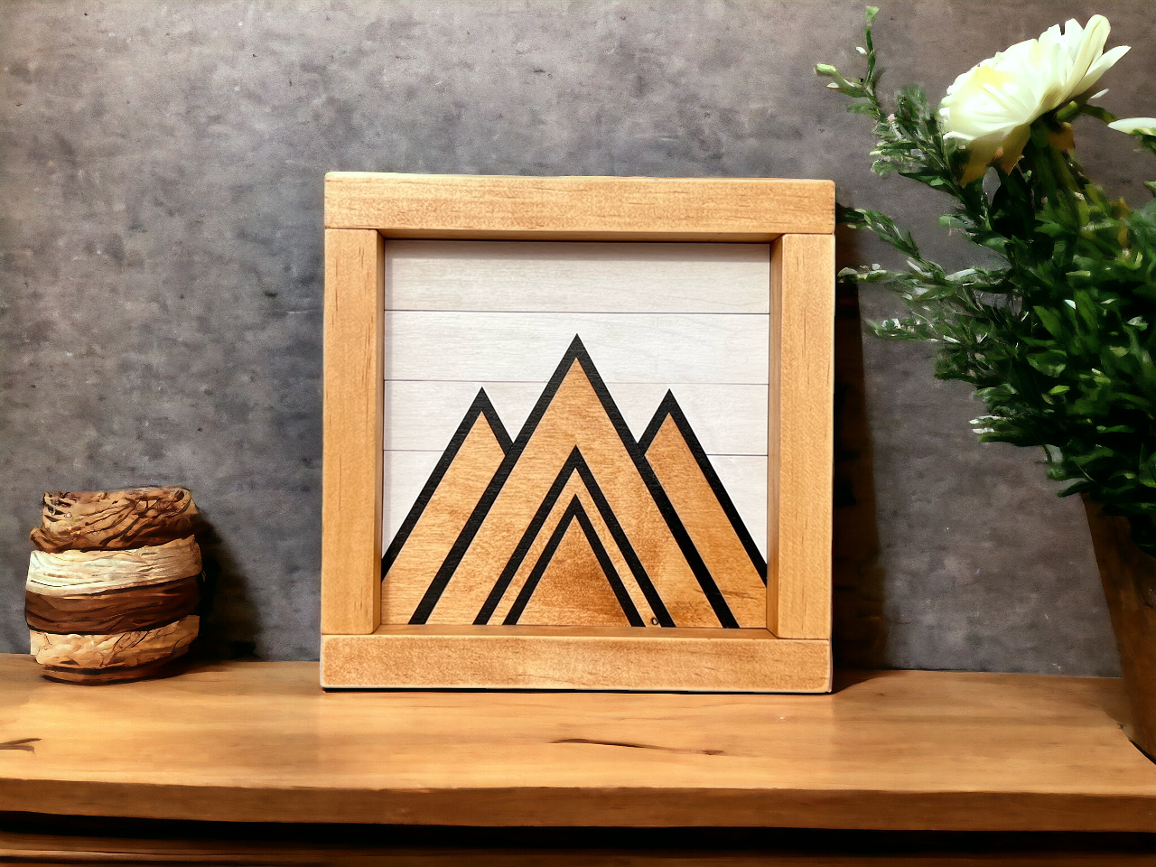 Modern Mountain Mini Wall or Shelf Art | 7.25" x 7.25" | Mosaic Wall Decor