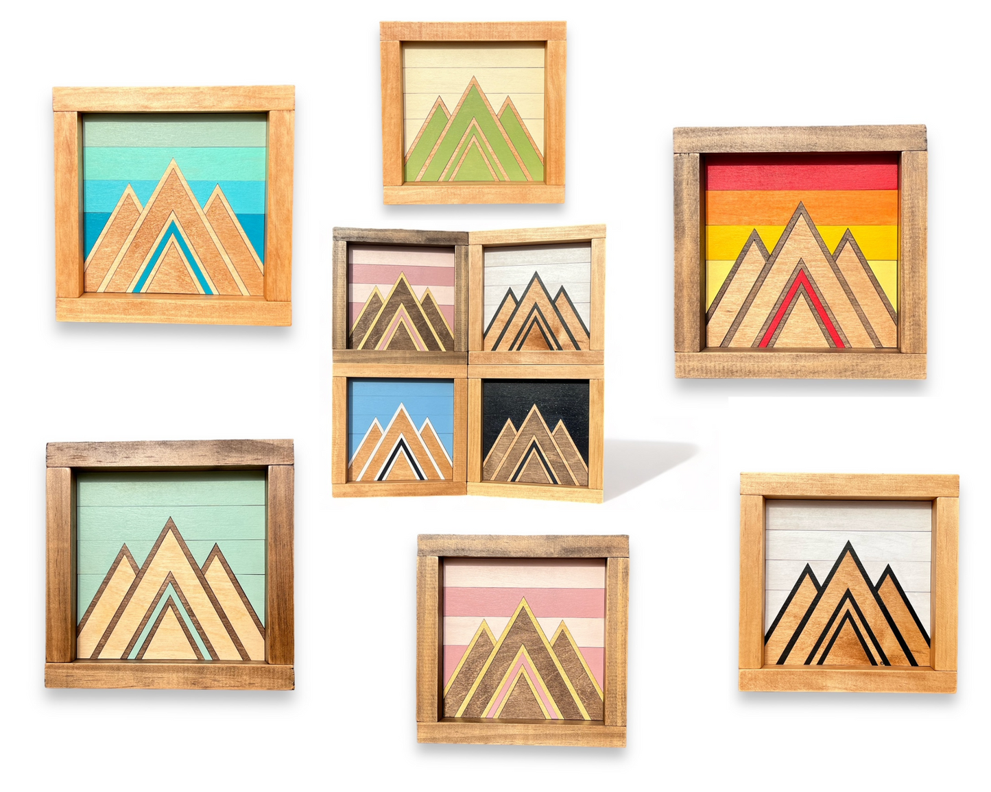 Modern Mountain Mini Wall or Shelf Art | 7.25" x 7.25" | Mosaic Wall Decor