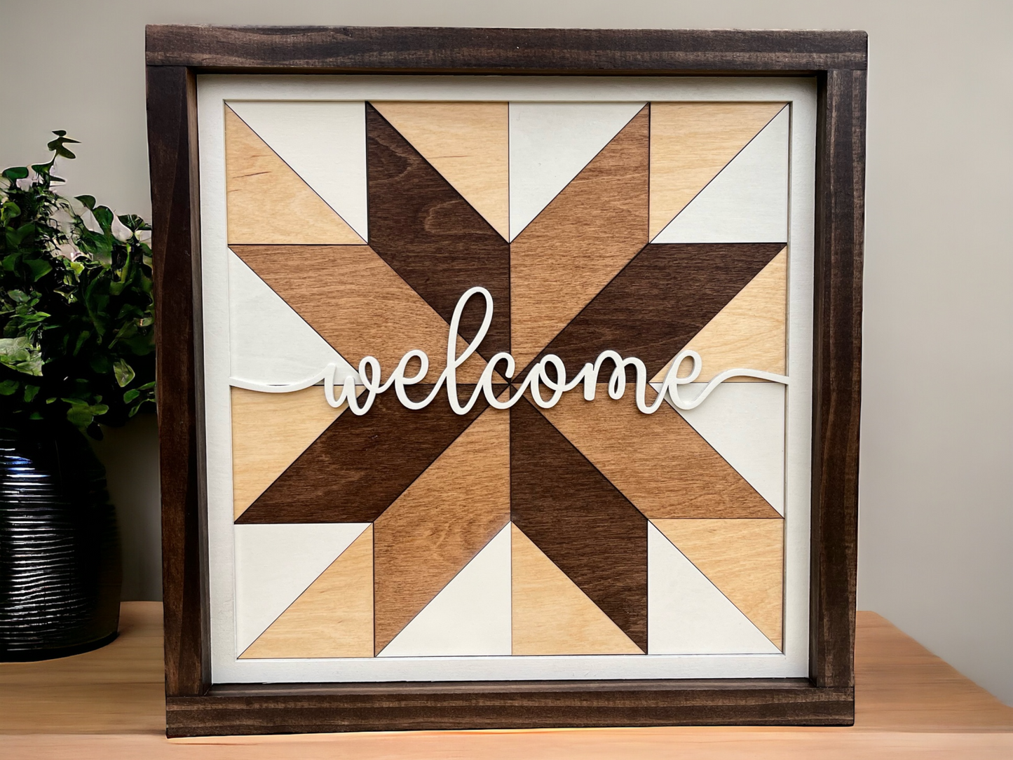 Wooden Barn Quilt Welcome Sign | Farmhouse Entryway Decor