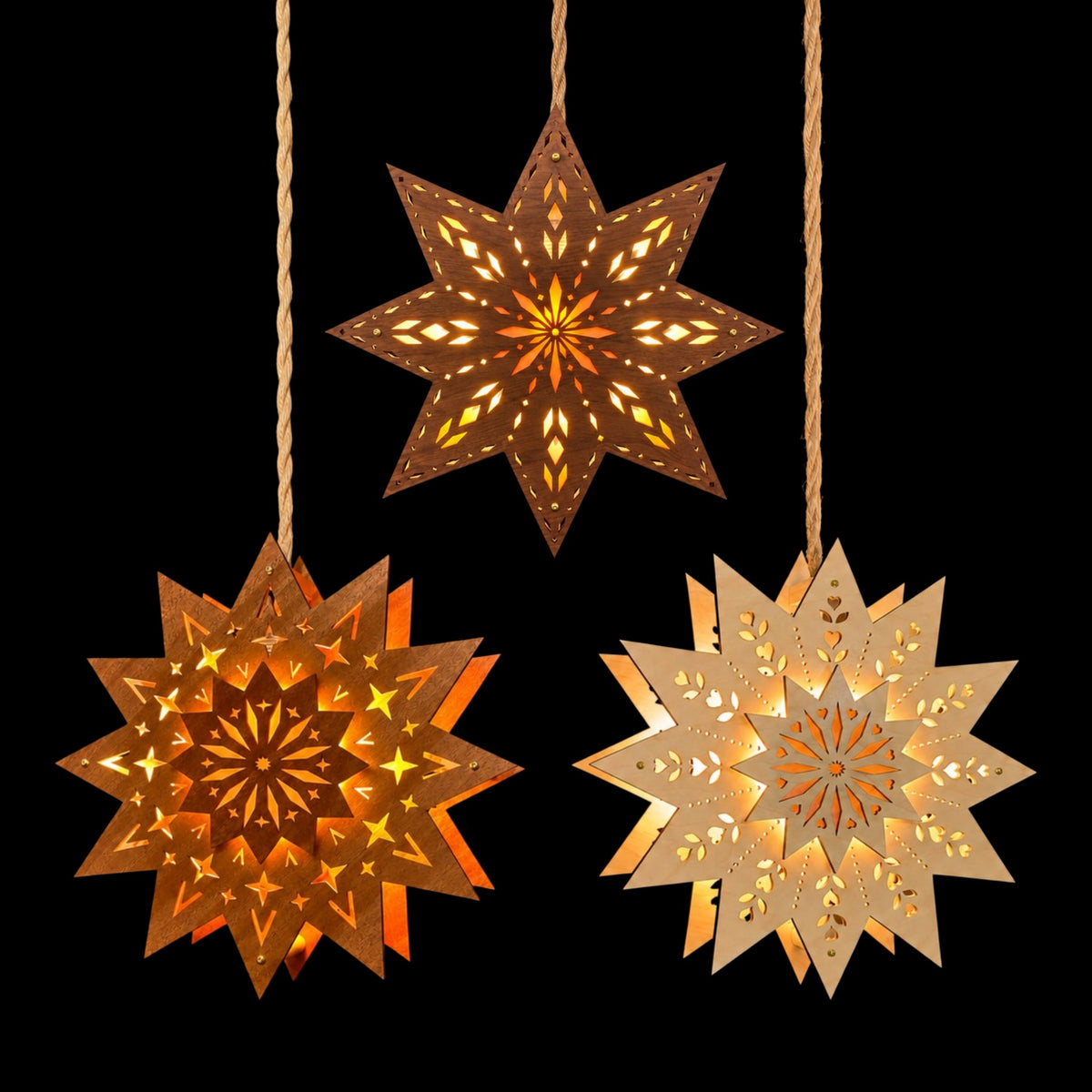 Scandinavian Wooden Window Star Light | Choose Your Design & Wood