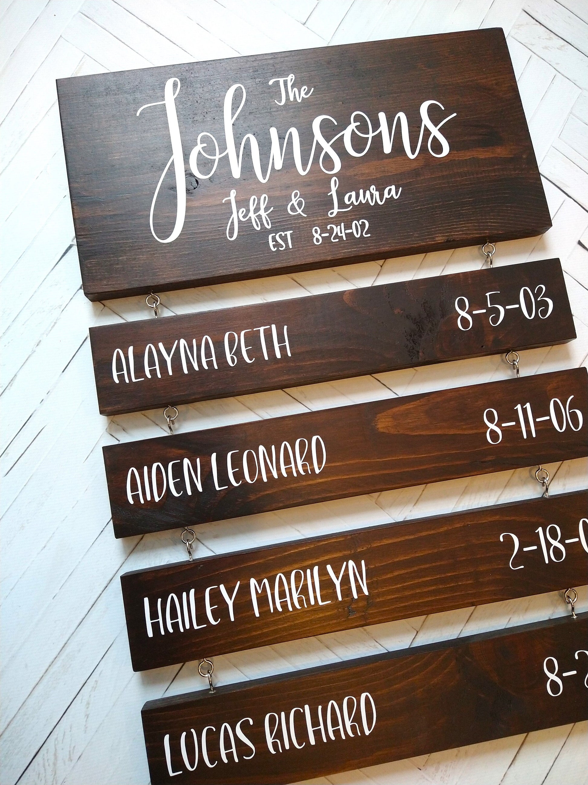 Personalized Wood Family Name Sign with Names and Birthdates, Established Date, Customize for Special Dates